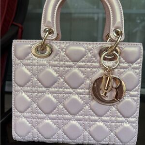 Elegant Quilted Metallic Rose Gold Mini Tote (similar to Lady Dior)